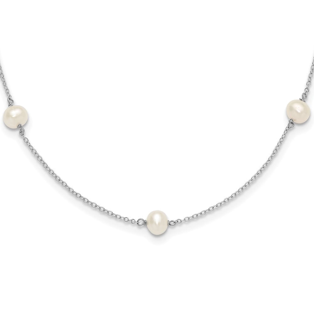 AURIGA Fine Jewelry 925 Sterling Silver Rhodium-Plated Polished 5-5.5 mm FWC Pearl 5-Station Necklace for Women 12"