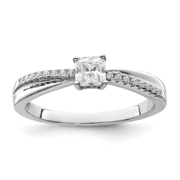 Auriga Fine Jewelry 925 Sterling Silver Rhodium Plated Polished & Cubic Zirconia Ring Size 6 for Women