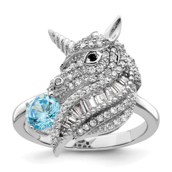 Auriga Fine Jewelry 925 Sterling Silver Rhodium Plated Polished Cubic Zirconia Unicorn Ring Size 8 for Women