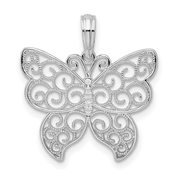 Auriga 925 Sterling Silver Rhodium-Plated Polished Filigree Wing Butterfly Pendant for Women