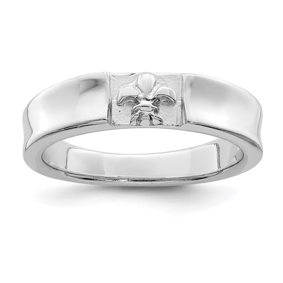 Auriga 925 Sterling Silver Rhodium Plated Polished Fleur Dis Lis Band Ring Size 7 for Women