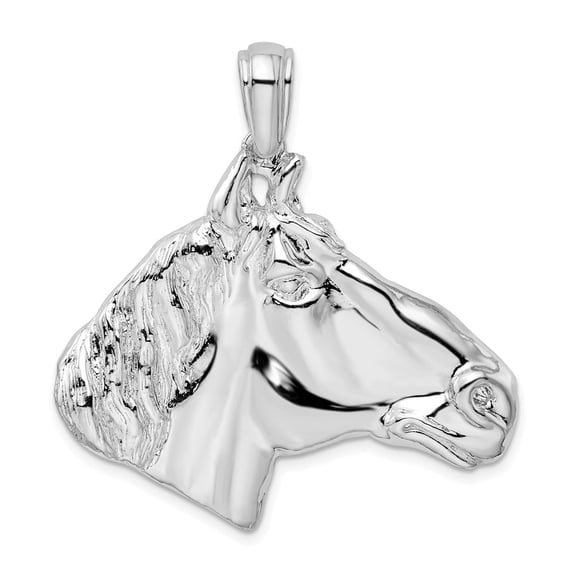 Auriga Fine Jewelry 925 Sterling Silver Rhodium-Plated Polished Large Horse Head Pendant for Women