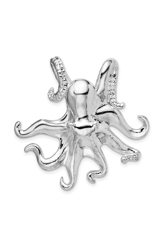 925 Sterling Silver Rhodium-Plated Polished Octopus Slide for Women (L-37.4 mm, W-38.4 mm)