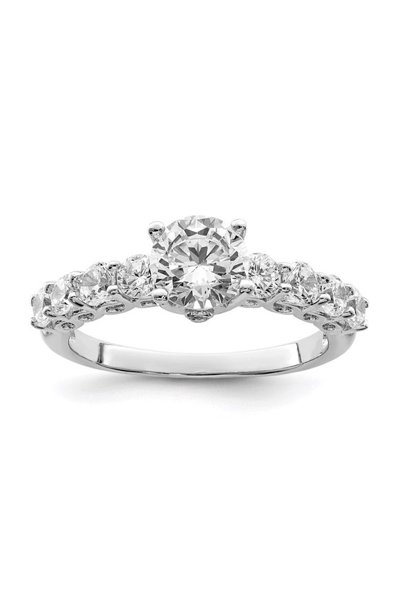 Fine Jewelry 925 Sterling Silver Rh-Plated Polished and Cubic Zirconia Ring Size 7 for Women