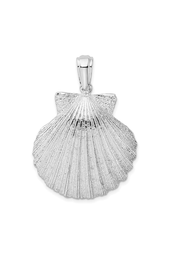 925 Sterling Silver Rhodium-Plated Polished and Textured Shell Pendant for Women (L-38.85 mm)