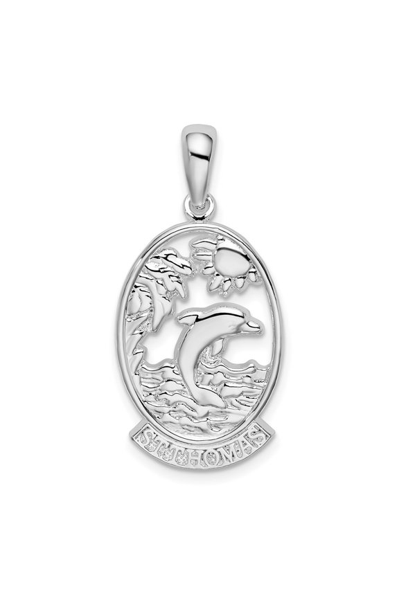 925 Sterling Silver Rhodium-Plated St. Thomas Dolphin Sunset Pendant for Women (L-31.31 mm)