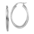 thumbnail image 1 of Auriga Fine Jewelry 925 Sterling Silver Rhodium Plated Textured Double Oval Hoop Earrings for Women, 1 of 7