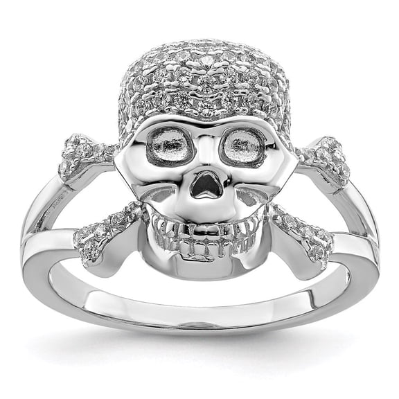 Auriga Fine Jewelry 925 Sterling Silver Rhodium Plated and Cubic Zirconia Skull Ring Size 6 for Women