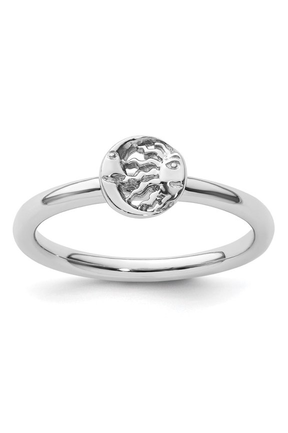 Fine Jewelry 925 Sterling Silver Rhodium Sun/Moon Ring for Women Size 5