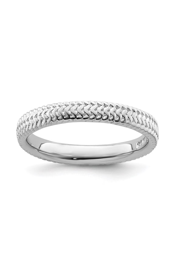 925 Sterling Silver Rhodium herringbone Stackable Ring for Women Size- 6