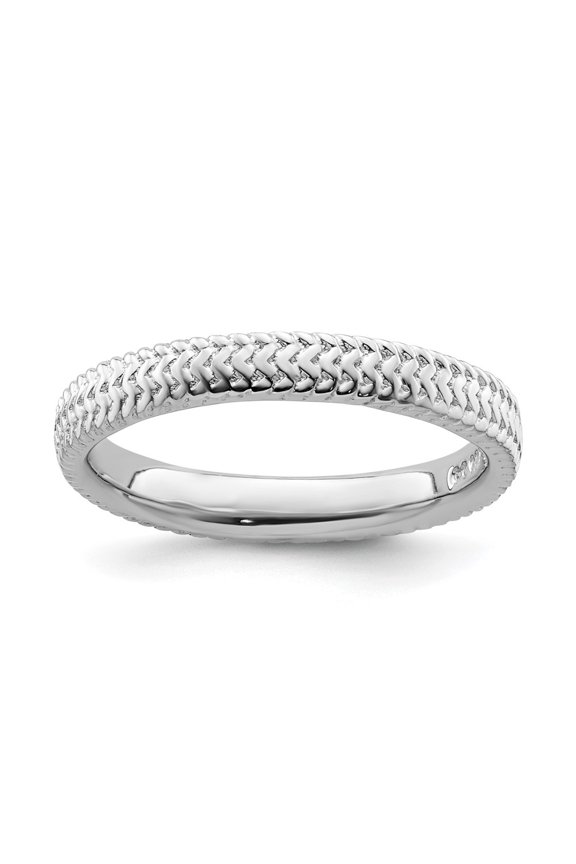 925 Sterling Silver Rhodium herringbone Stackable Ring for Women Size- 8