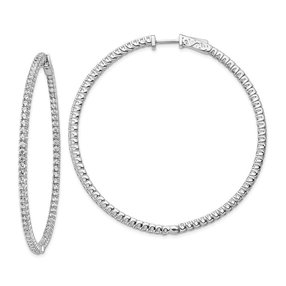 Auriga Fine Jewelry 925 Sterling Silver Rh-plated 144 Stone 1.7mm CZ In/Out Hinged Hoop Earrings for Women