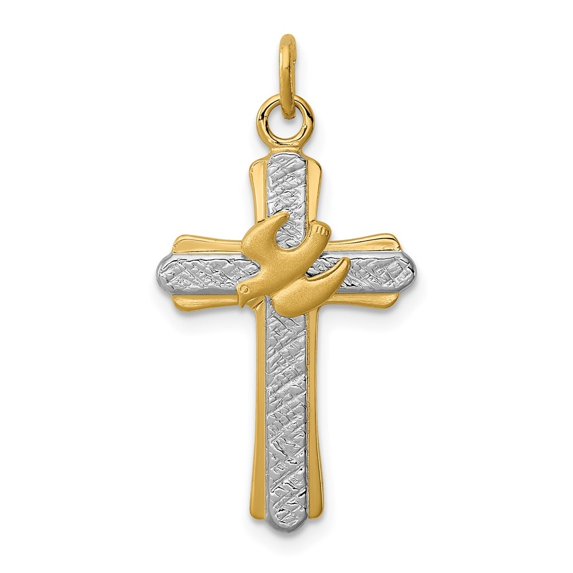 Auriga 925 Sterling Silver Rhodium-plated & 18k Gold-plated Dove (Satin) Cross Charm (L-26 mm, W-15 mm)