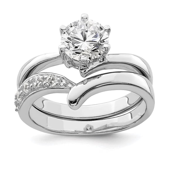 Auriga Fine Jewelry 925 Sterling Silver Rh-plated 2-piece CZ Wedding Ring for Women Set Size 7
