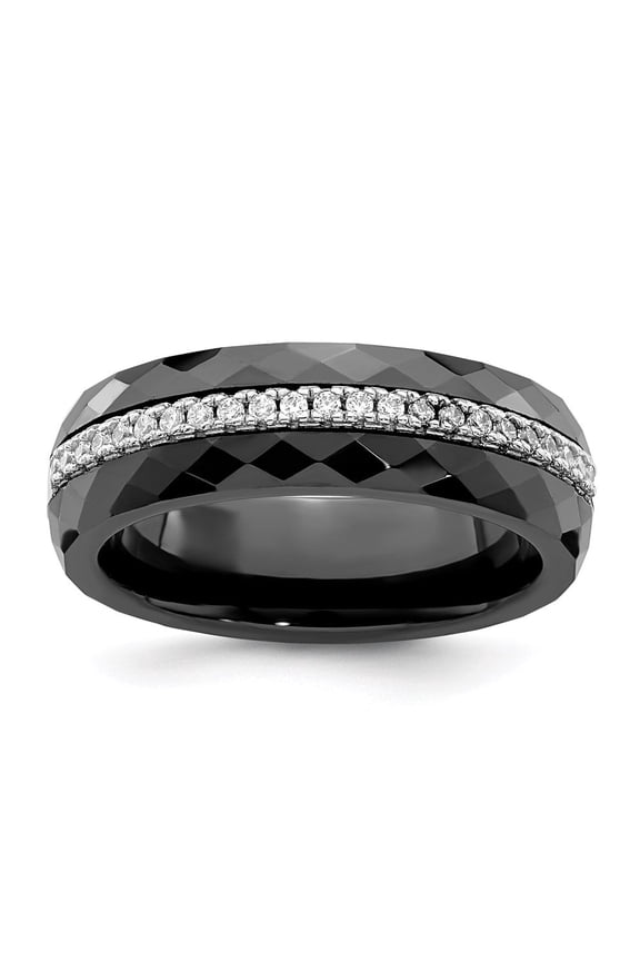 Fine Jewelry 925 Sterling Silver Rhodium-plated 23 Stone Micro Pave, CZ and Black Ceramic Band for Women Size 6