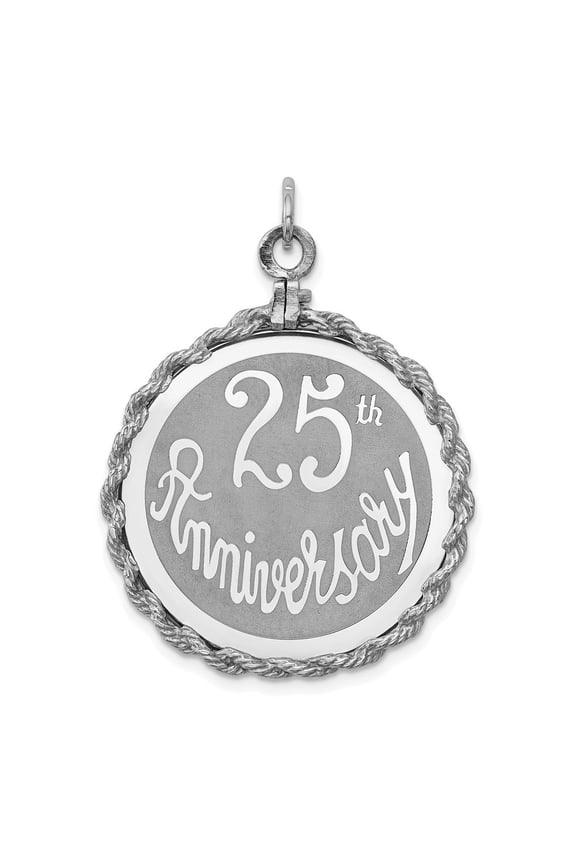Fine Jewelry 925 Sterling Silver Rh-plated 25th Anniversary Disc Charm for Women (L- 39 mm, W- 29 mm)