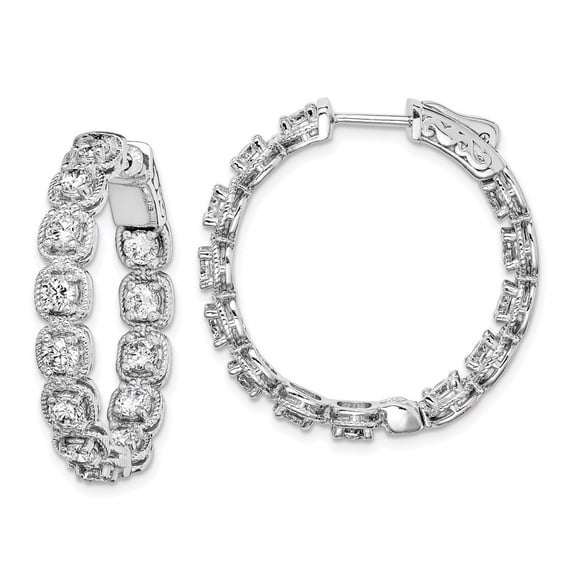 Auriga 925 Sterling Silver Rhodium-plated 26 Stone 3mm CZ In/Out Hinged Hoop Earrings for Women