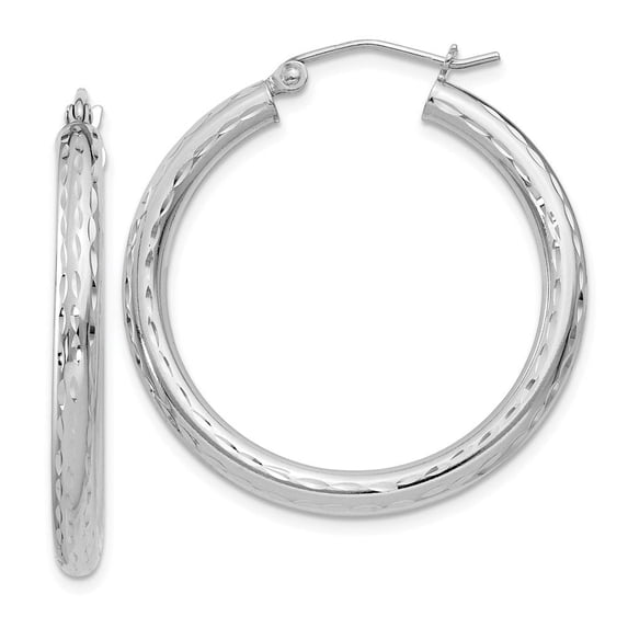 Auriga 925 Sterling Silver Rhodium-plated 3.00mm Diamond-cut Hoop Earrings for Women