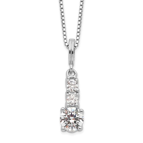 Auriga 925 Sterling Silver Rhodium-plated 3 Stone Micro Pav‚ CZ Necklace with 2 Inch Extender for Women 20"