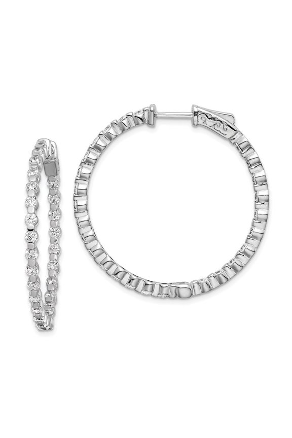 925 Sterling Silver Rhodium-plated 52 Stone 2.3mm CZ In/Out Hinged Hoop Earrings for Women