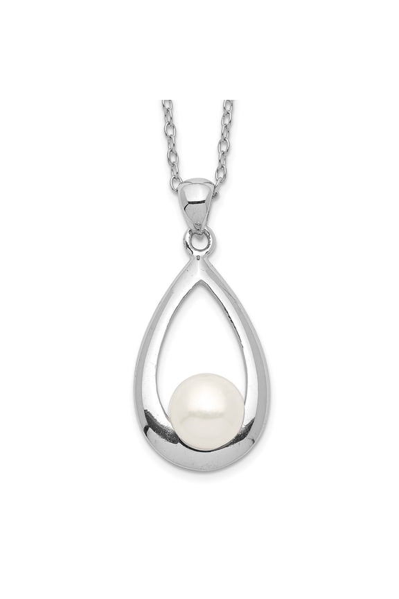 Fine Jewelry 925 Sterling Silver Rhodium-plated 6-7 mm White Button Freshwater Cultured Pearl Necklace for Women 17"
