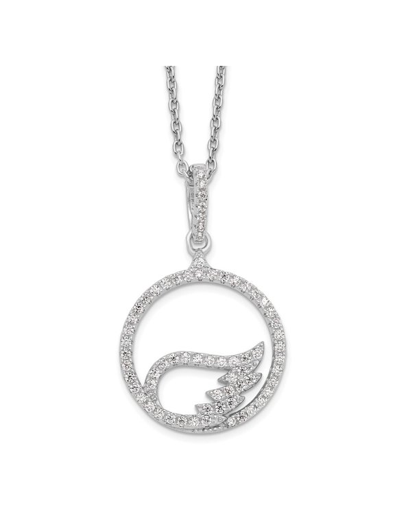 925 Sterling Silver Rhodium-plated 67 Stone Micro Pav CZ Wing Necklace with 2 Inch Extender for Women 18"