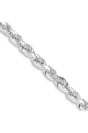 925 Sterling Silver Rhodium-plated 7 mm Diamond-cut Rope Chain Necklace for Mens 22"