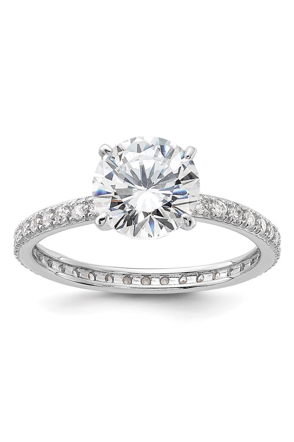 925 Sterling Silver Rhodium-plated 8mm CZ Solitaire Eternity Engagement Ring for Women Size- 7