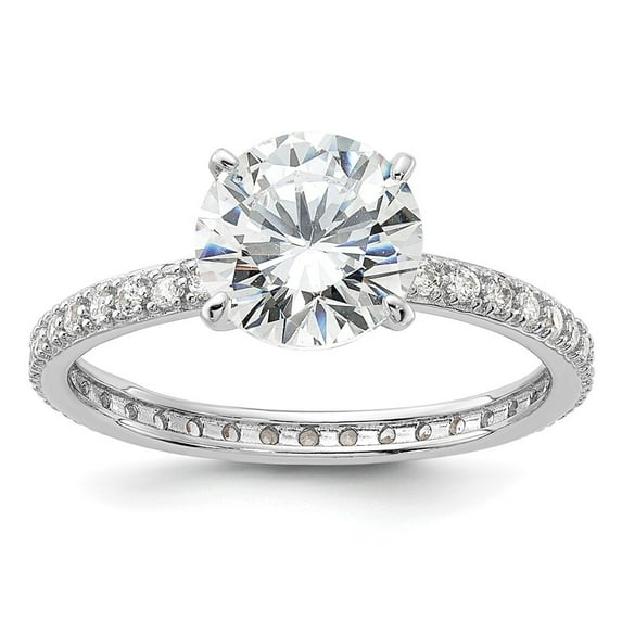 Auriga 925 Sterling Silver Rhodium-plated 8mm CZ Solitaire Eternity Engagement Ring for Women Size- 7