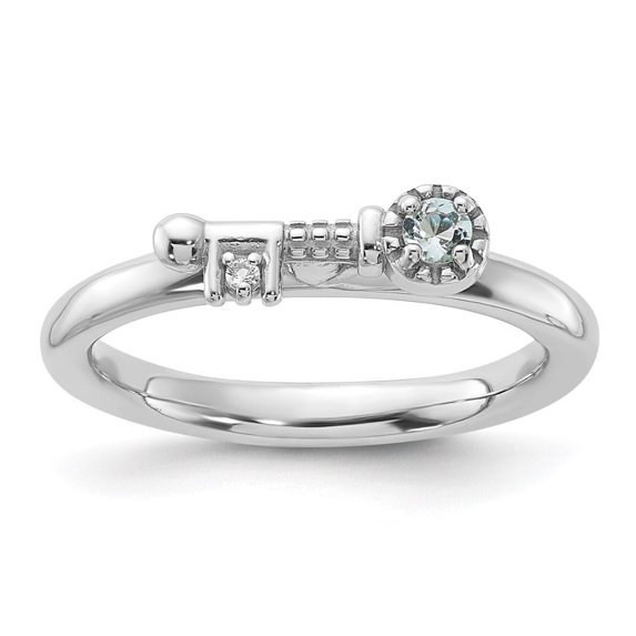 Auriga Fine Jewelry 925 Sterling Silver Rhodium-plated Aquamarine and White Topaz Key Ring for Women Size 7