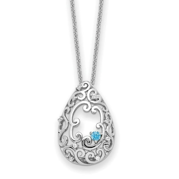 Auriga Fine Jewelry 925 Sterling Silver Rhodium-plated Blue and Clear CZ In Memory of My Father Necklace for Women 18"