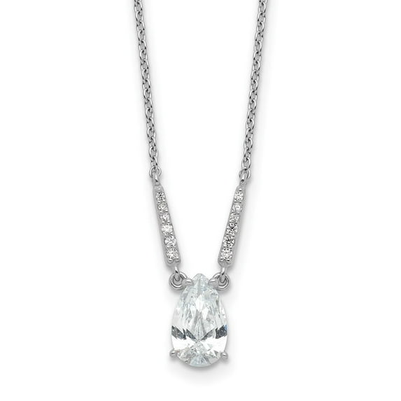 Auriga Fine Jewelry 925 Sterling Silver Rhodium-plated Brilliant-cut CZ Pear Shaped Necklace for Women 18"
