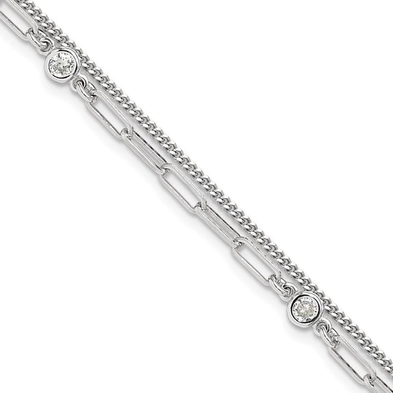 Auriga 925 Sterling Silver Rhodium-plated CZ 2 Strand 6.75inch w/1inch ext. Bracelet for Women