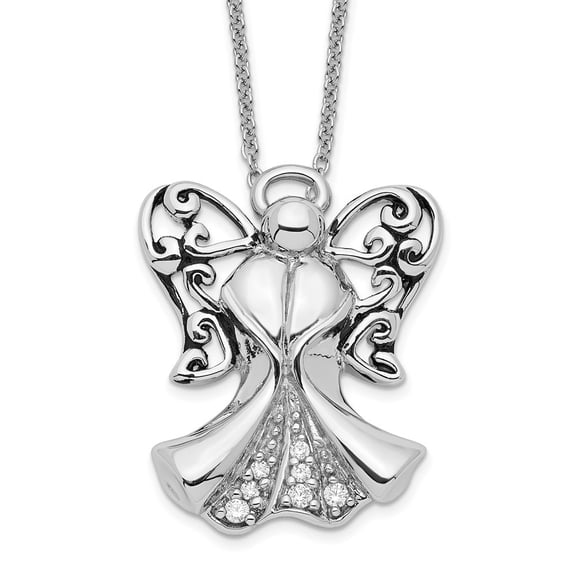 Auriga 925 Sterling Silver Rhodium-plated CZ Antiqued Angel of Strength Necklace for Women 18"