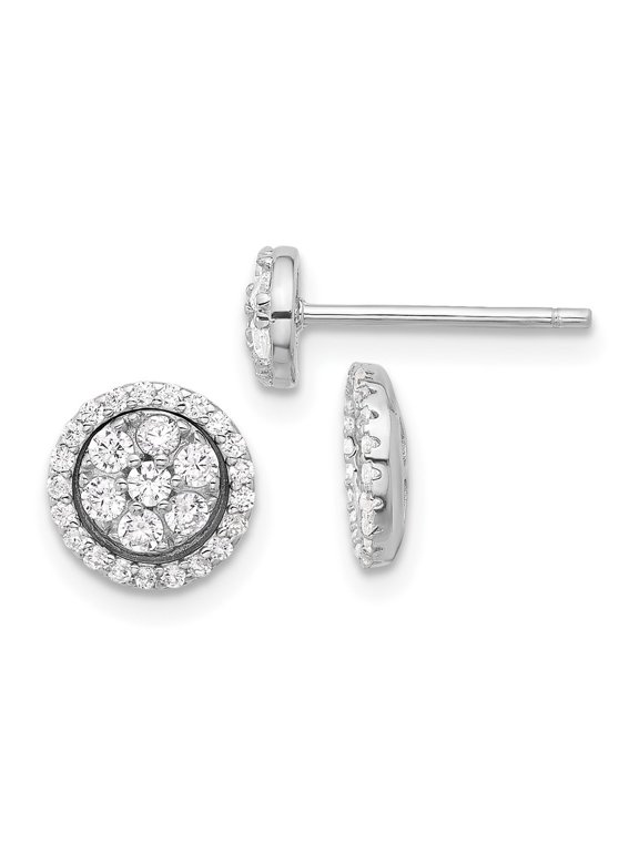 925 Sterling Silver Rhodium-plated CZ Cluster Halo Jacket Stud Earrings for Women