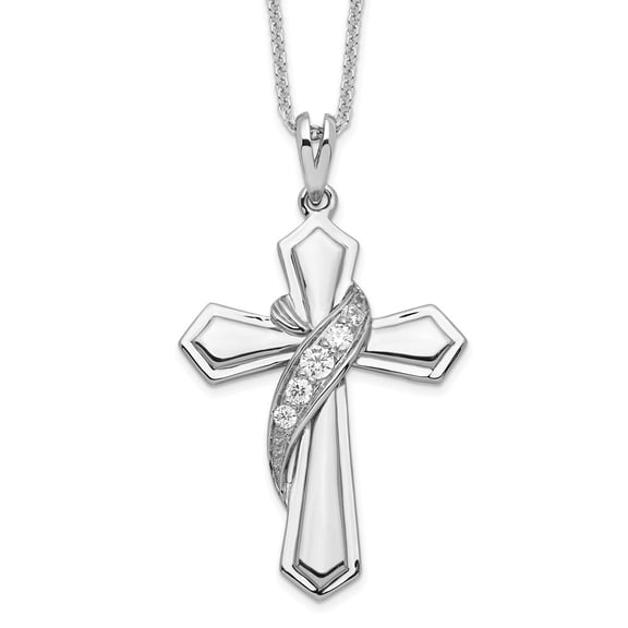 Auriga 925 Sterling Silver Rhodium-plated CZ My Journey Of Hope Cross Necklace for Women 18"