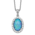 thumbnail image 1 of Auriga Fine Jewelry 925 Sterling Silver Rhodium-plated Cabochon Lab Created Blue Opal and Brilliant-cut CZ Oval Necklace for Women 18.5", 1 of 6