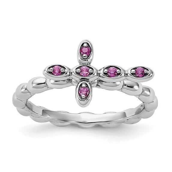 Auriga Fine Jewelry 925 Sterling Silver Rhodium-plated Created Ruby Cross Ring for Women Size- 8