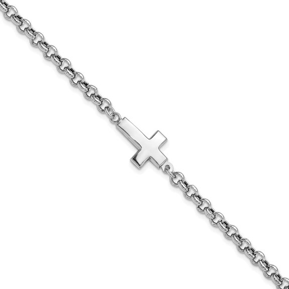 Auriga Fine Jewelry 925 Sterling Silver Rhodium-plated Cross Rolo Bracelet 7.5inch for Women