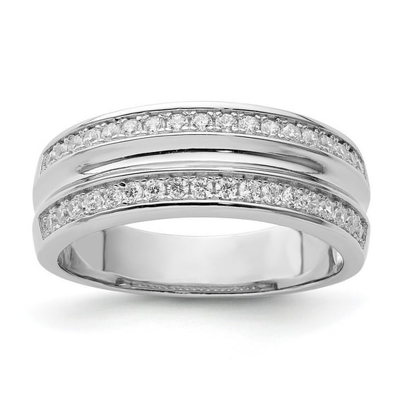 Auriga Fine Jewelry 925 Sterling Silver Rhodium plated Cubic Zirconia Wedding Ring Size 10 for Men