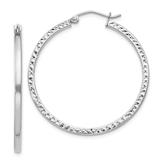 Auriga 925 Sterling Silver Rhodium-plated Diamond-cut 2x35mm Square Tube Hoop Earrings for Women