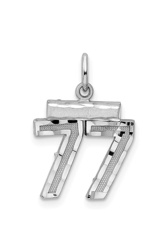 925 Sterling Silver Rhodium-plated Diamond-cut #77 Charm for Women (L-20mm, W-14mm)