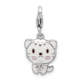 thumbnail image 1 of Auriga 925 Sterling Silver Rhodium-plated Enameled Kitten w/Lobster Clasp Charm for Women, 1 of 5