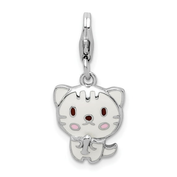 Auriga 925 Sterling Silver Rhodium-plated Enameled Kitten w/Lobster Clasp Charm for Women