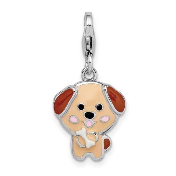Auriga Fine Jewelry 925 Sterling Silver Rhodium-plated Enameled Puppy w/Lobster Clasp Charm for Women