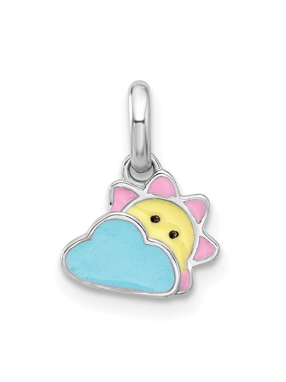 925 Sterling Silver Rhodium-plated Enameled Sun and Cloud Pendant for Women(L- 13.65mm, W- 9.5mm)