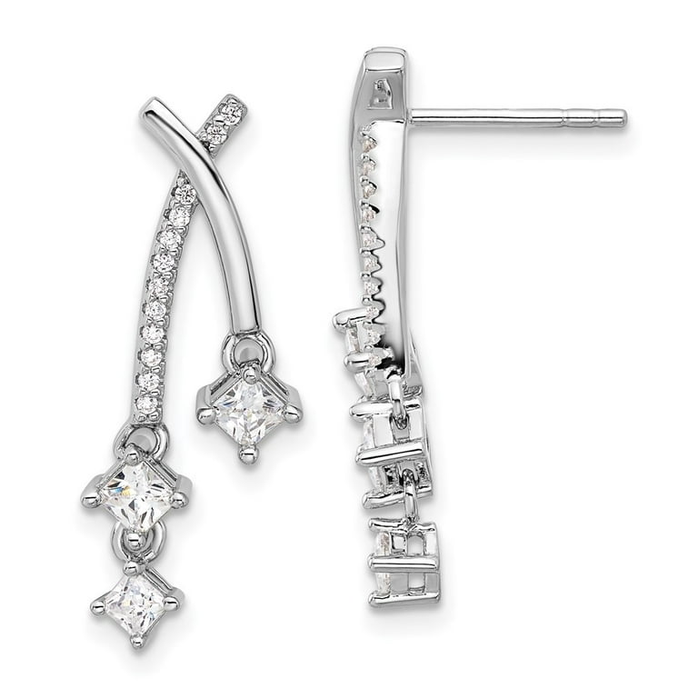 Auriga 925 Sterling Silver Rhodium plated Fancy Cubic Zirconia Dangle Post Earrings for Women Walmart