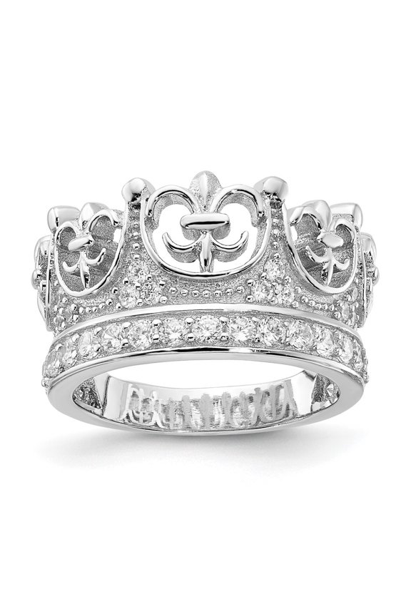 925 Sterling Silver Rhodium-plated Fancy Multistone CZ Crown Ring for Women Size- 8