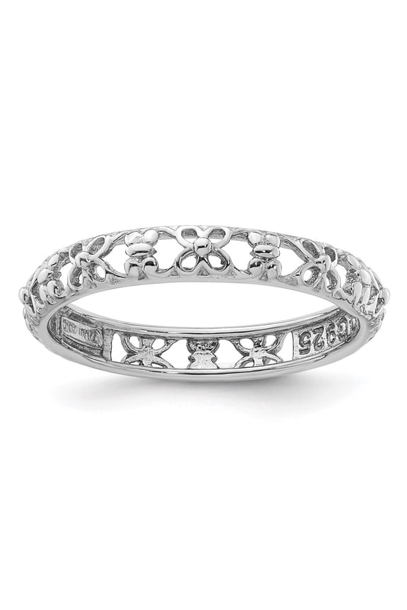 Fine Jewelry 925 Sterling Silver Rh-plated Flower/Butterfly Ring for Women Size 10