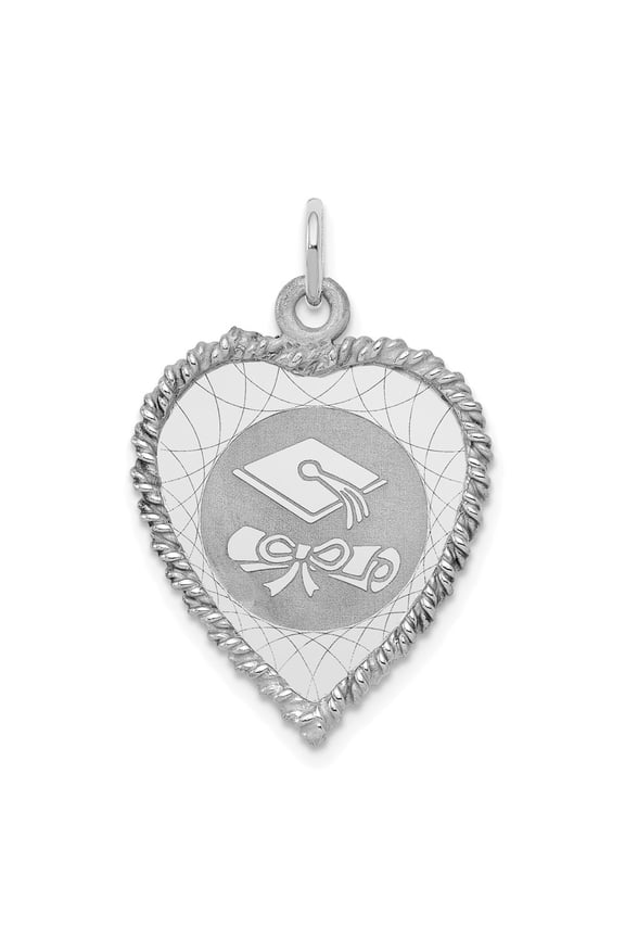 925 Sterling Silver Rhodium-plated Graduation Cap & Diploma Disc Charm (L-28 mm, W-19 mm)